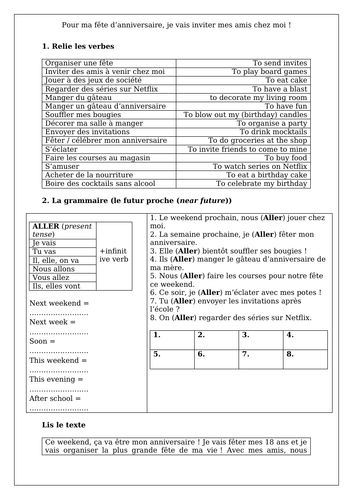 French Gcse Mon Prochain Anniversaire Teaching Resources