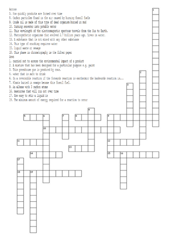 AQA Trilogy Chemistry Paper 2 Revision Crossword with Answers 