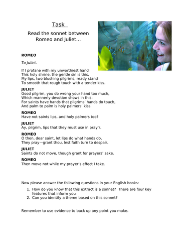 Romeo and Juliet Sonnet | Teaching Resources