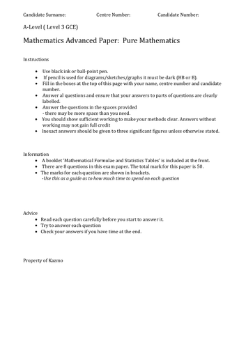 New A-level Maths (Pure) Practice Paper 1B