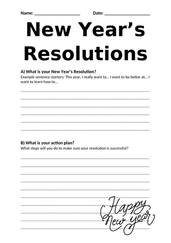 New Year's Resolutions Worksheet | Teaching Resources