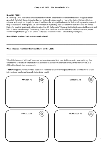 AQA 2R Cold War Chapter 19 The Second Cold War Worksheet Teaching