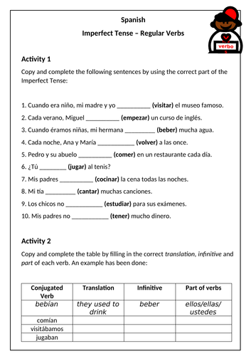 Imperfect Tense Worksheet Spanish