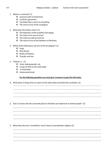 Religious Studies Test papers KS3 Summary Assesssment | Teaching Resources