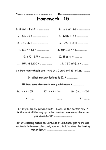 maths homework grid year 5