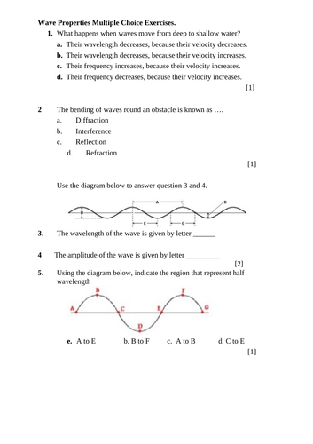 Assesment exercises on waves, light reflection and refraction ...