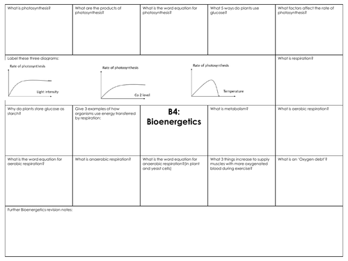 GCSE combined science AQA B4 Bioenergetics revision mat