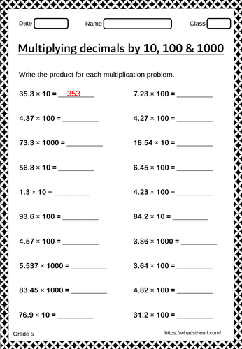 decimal multiplication worksheet for grade 5 teaching resources