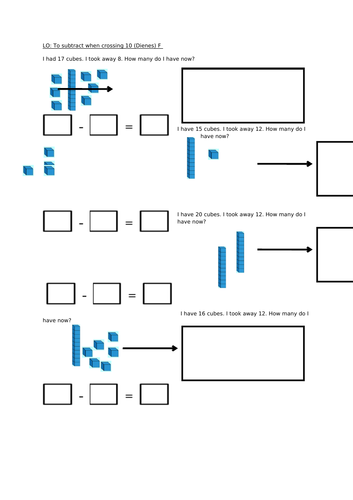 to subtract crossing 10 year 1 teaching resources