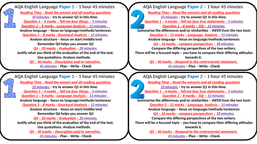 AQA English Language Exam Timings/Key Information Credit Card