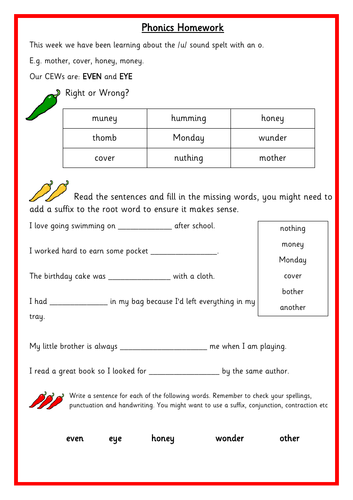 Year 2 Term 2b Spelling Phonics Homework Teaching Resources