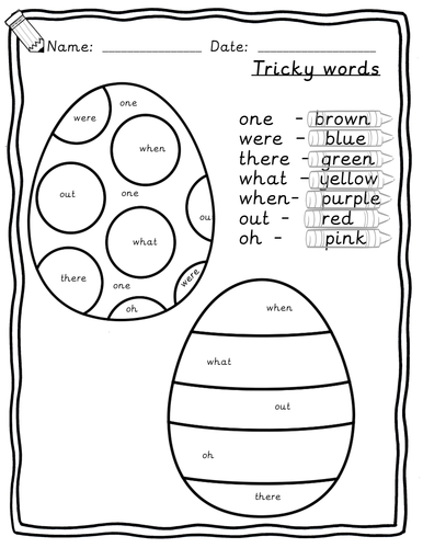 Reception/Year 1 - Tricky words colouring worksheet Easter theme, phase ...