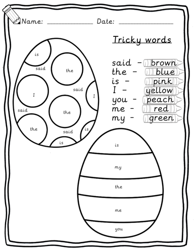 Reception/Year 1 - Tricky words colouring worksheet Easter theme, phase ...