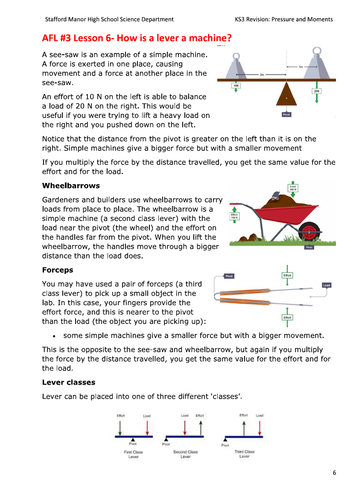 KS3 Pressure and Moments unit topic revision booklet | Teaching Resources