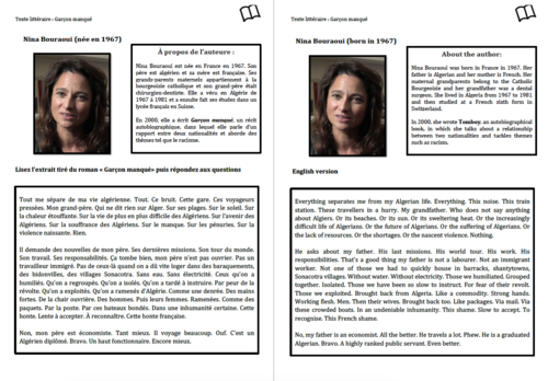 Literary Text- A Level French- Nina Bouraoui- Worksheet