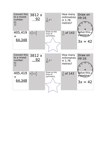 Year 6 Maths Basic Skills Practice Grids | Teaching Resources