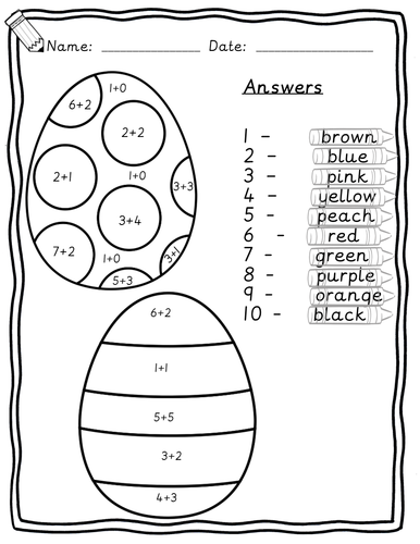 Colour by adding to 10 and 100 Maths Easter worksheets - Kindergarten ...