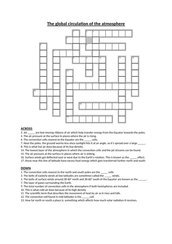 Global atmospheric circulation crossword for AQA Teaching Resources