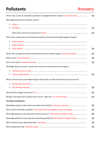 Topic 9: Chemistry of The Atmosphere Revision Questions and Answer ...