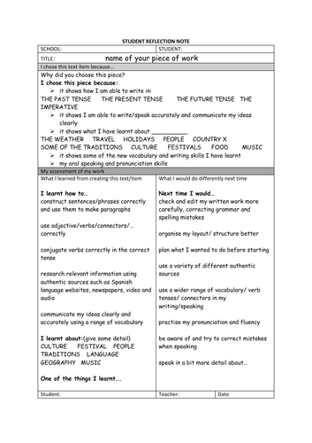 Junior Cycle CBA Student Reflection Guidelines | Teaching Resources