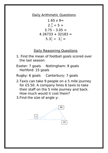 Maths 10 minute practice Year 6 with answers | Teaching Resources