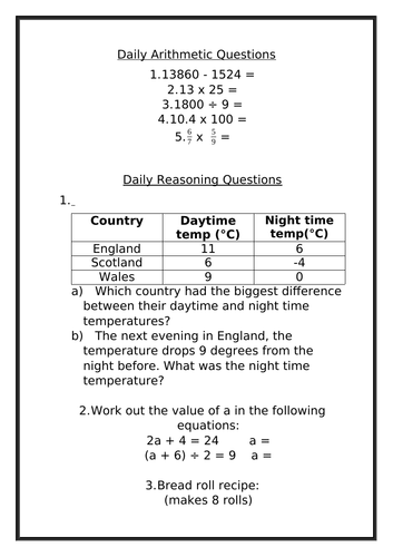 Maths 10 minute practice Year 6 with answers | Teaching Resources