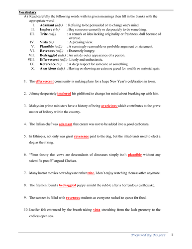 Exercise 5 - Year 9,10,11 Vocabulary exercise