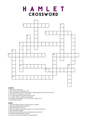 Hamlet: Crossword Teaching Resources