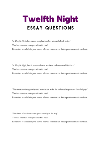 twelfth night gcse essay questions