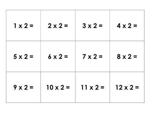 2 times table fact family matching cards