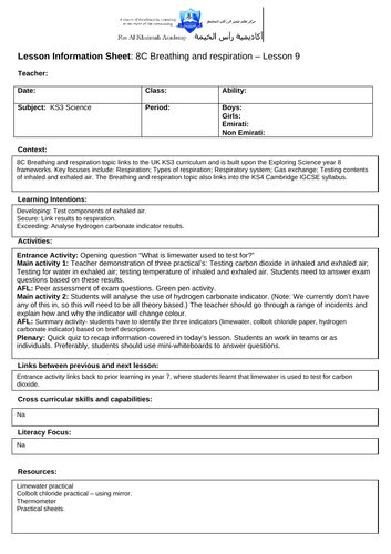 Exploring Science 8C Breathing and respiration | Teaching Resources