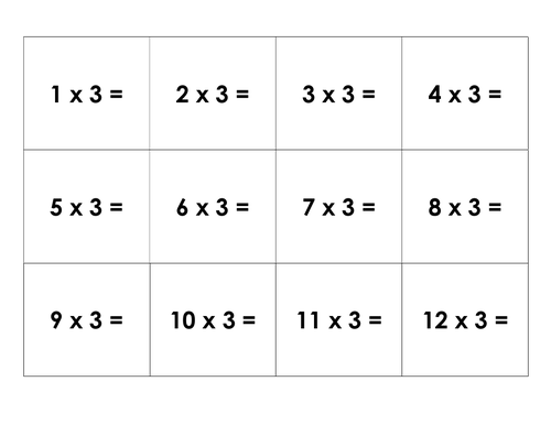 3 times table fact family matching cards