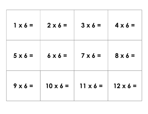 6 times table fact family matching cards