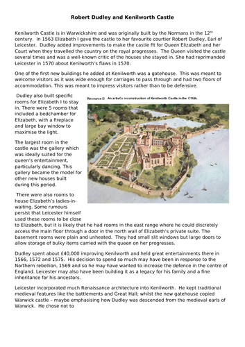 AQA 8145 Elizabeth -Lesson 2 Kenilworth 2021 - how did Dudley change Kenilworth Castle?