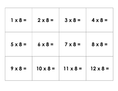 8 times table fact family matching cards