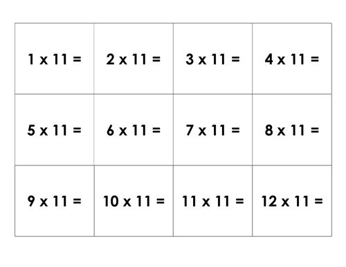 11 times table fact family matching cards