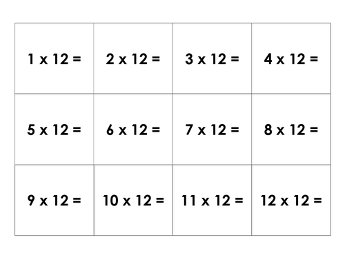 12 times table fact family matching cards