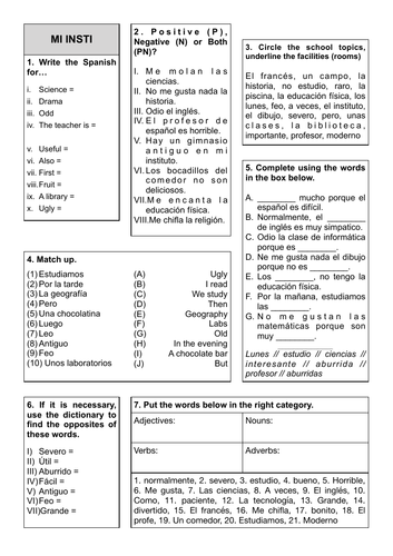 Revision Sheet KS3 - Viva 1 Unit 3 Mi Insti