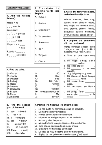 Revision Sheet KS3 - Viva 1 Unit 4 Mi familia y mis amigos