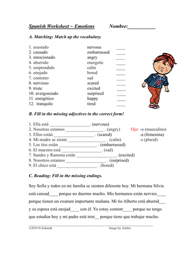 Las emociones: Spanish Emotions Worksheet