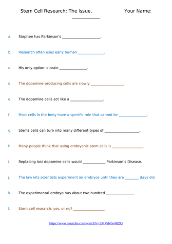 Wellcome Trust Stem Cell Ethics Video Questions | Teaching Resources