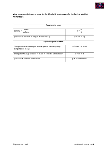 Aqa Gcse Physics Equation Lists Per Topic Teaching Resources 0749