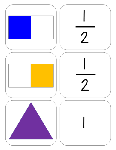Year 1 Maths - fractions flashcards matching game - halves, quarters