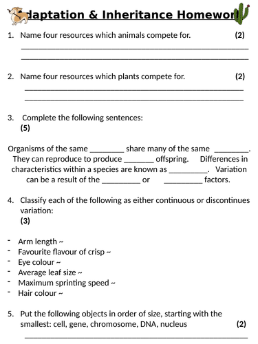 KS3 ~ Year 8 ~ Adaptation & Inheritance