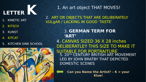 Art & Design Keywords A-Z Great 26 REMOTE STARTER activities - one per ...