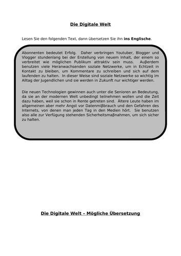 Digitale Welt - translation into English for A Level German