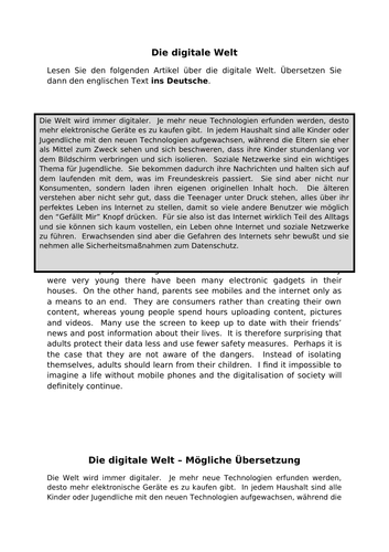 Year 1/AS - AQA A Level German translation practice | Teaching Resources