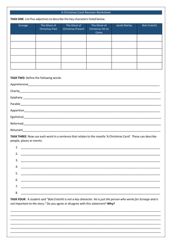 A Christmas Carol Revision Worksheets | Teaching Resources