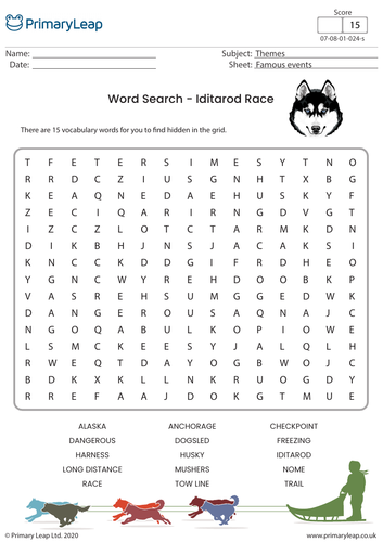 Iditarod Race Word Search Activity Teaching Resources