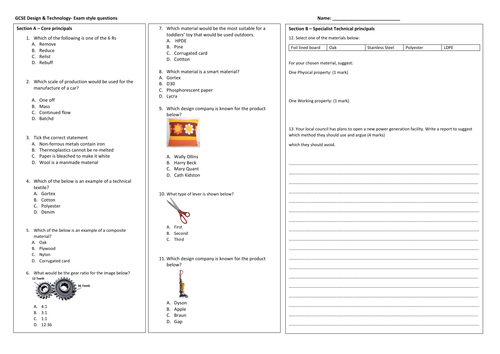 GCSE DT Exam Starters | Teaching Resources